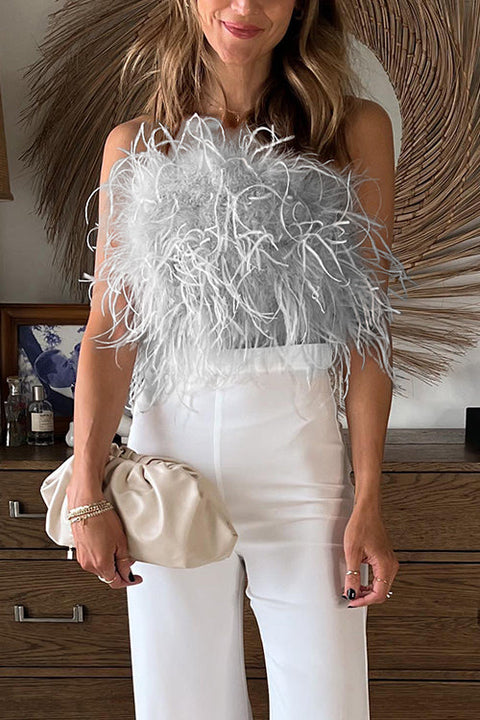 Margovil Fuzzy Feather Crop Tube Top