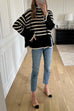 Margovil Striped Tuetleneck Side Split Pullover Sweater