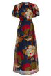 Margovil Puff Sleeve Cut Out Waist Floral Maxi Swing Dress