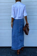 Margovil High Rise Button Down Slit Denim Skirt