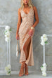 Sleeveless Open Back Slit Sequin Maxi Party Dress