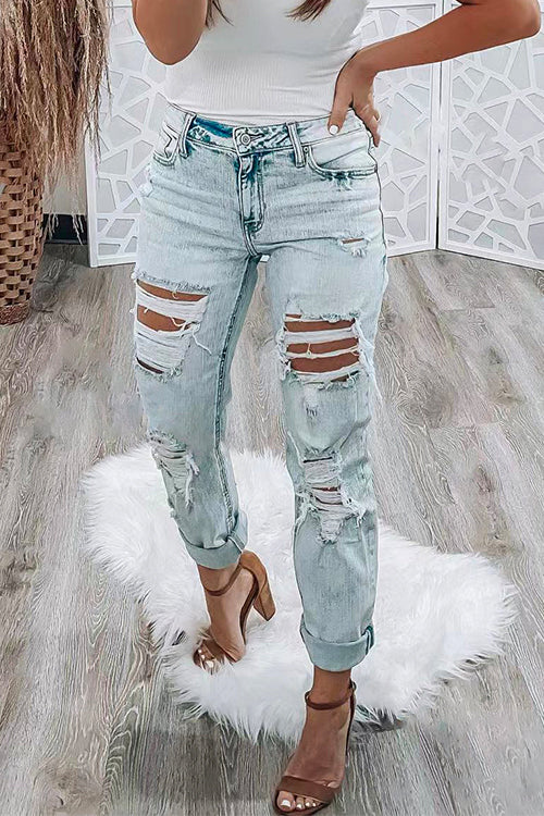 Margovil Distressed High Rise Ripped Boyfriend Denim Pants