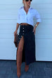 Margovil High Rise Button Down Slit Denim Skirt