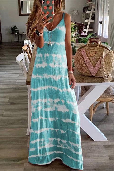 Margovil V Neck Tie Dye Casual Maxi Cami Dress