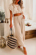 Margovil Drawstring Hem Crop Top Wide Leg Pants Loungewear Set