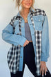 Margovil Button Up Pocketed Plaid Splice Shacket