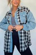 Margovil Button Up Pocketed Plaid Splice Shacket