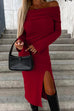 Margovil Off Shoulder Long Sleeves Slit Bodycon Midi Dress