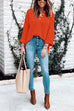 Margovil Buttons V Neck Side Split Waffle Knit Sweater