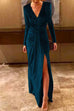 Margovil Deep V Neck Ruched Split Velvet Maxi Dress(5 Colors Available)