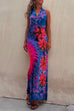 Margovil Cross V Neck Sleeveless Tie Dye Maxi Holiday Dress