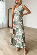 One Shoulder Waisted Floral Print Pleated Maxi Dress