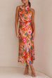 Margovil Tie Back Halter Sleeveless Waisted Maxi Floral Dress