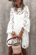 Margovil Bell Sleeves Hollow Out Lace Dress with Slip