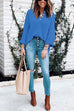 Margovil Buttons V Neck Side Split Waffle Knit Sweater