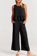 Margovil Crewneck Ruffle Tank Top Wide Leg Pockets Pants Set