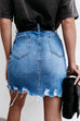 Margovil Raw Hem Ribbed Trendy Denim Skirt