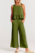 Margovil Crewneck Ruffle Tank Top Wide Leg Pockets Pants Set