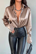 Margovil Chic Long Sleeves Button Down Satin Bouse Shirt