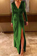 Margovil Deep V Neck Ruched Split Velvet Maxi Dress(5 Colors Available)