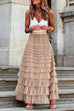 Margovil Ruffle Layered Mesh A-line Long Tulle Skirt