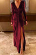 Margovil Deep V Neck Ruched Split Velvet Maxi Dress(5 Colors Available)