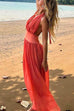 Margovil Deep V Neck Halter Backless Flowy Maxi Party Dress