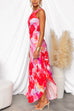 One Shoulder Sleeveless Print Asymmetric Maxi Pleated Dress