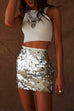 Margovil Elastic Waist Sequin Bodycon Mini Skirt