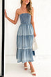 Margovil Strapless Tube Side Slit Ruffle Tiered Denim Dress