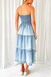 Margovil Strapless Tube Side Slit Ruffle Tiered Denim Dress