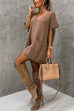 Margovil Oversized V Neck Short Sleeves Pocketed Poncho Sweater