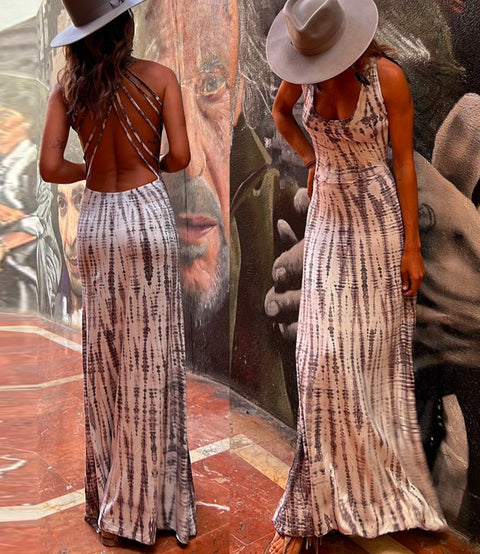 Margovil Criss Cross Open Back Tie Dye Maxi Dress(6 Colors Available)