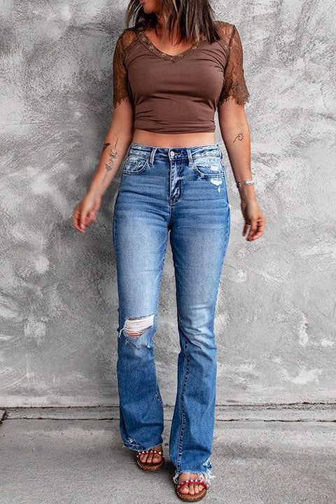 Margovil Distressed Bell Bottoms Ripped Jeans