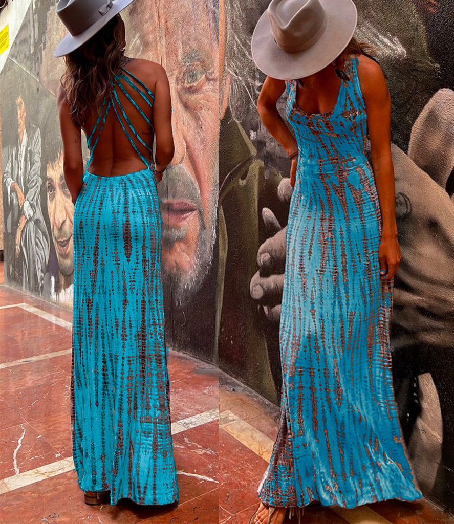 Margovil Criss Cross Open Back Tie Dye Maxi Dress(6 Colors Available)