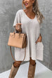 Margovil Oversized V Neck Short Sleeves Pocketed Poncho Sweater