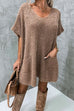 Margovil Oversized V Neck Short Sleeves Pocketed Poncho Sweater