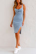 Margovil Adjustable Straps U Neck Slit Denim Bodycon Cami Dress