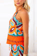 Sleeveless Halter Backless Color Block Print Top