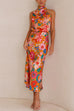 Margovil Tie Back Halter Sleeveless Waisted Maxi Floral Dress