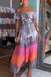 Margovil Ruffle Off Shoulder High Slit Tie Dye Maxi Swing Dress