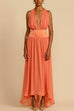 Margovil Deep V Neck Halter Backless Flowy Maxi Party Dress