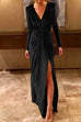 Margovil Deep V Neck Ruched Split Velvet Maxi Dress(5 Colors Available)