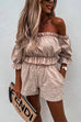 Margovil Ruffle Off Shoulder Short Sleeves Crop Top Elastic Waist Shorts Set