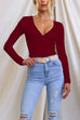 Margovil Wrap V Neck Long Sleeves Slim Fit Bottoming Top