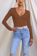 Margovil Wrap V Neck Long Sleeves Slim Fit Bottoming Top