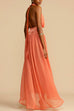 Margovil Deep V Neck Halter Backless Flowy Maxi Party Dress