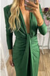 Margovil Deep V Neck Ruched Slit Maxi Bodycon Dress