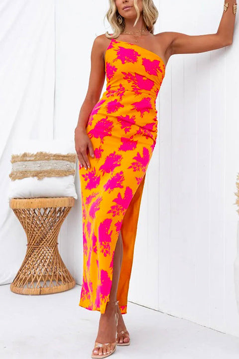 Margovil One Shoulder Side Split Printed Cami Maxi Dress