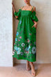 Margovil Cold Shoulder Ruffle Sleeves Bow Knot Back Floral Maxi Dress